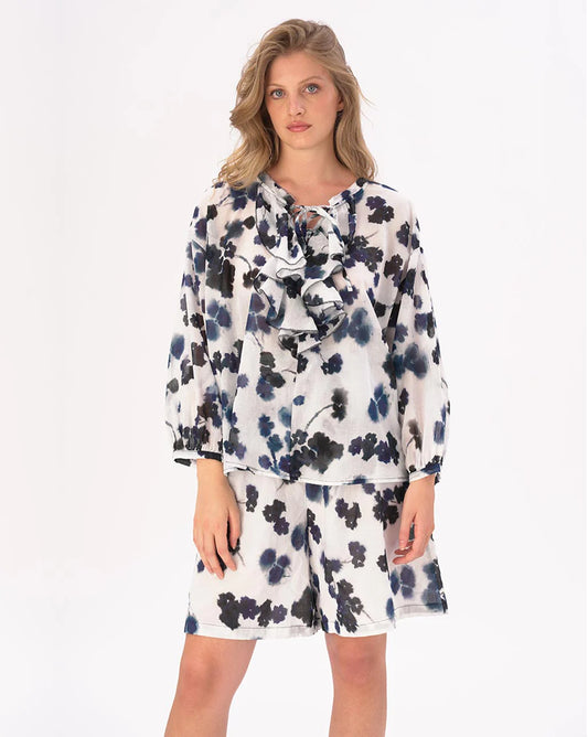 Baci - Tie Neck Cotton Watercolour Small Floral Shirt | 5005SF91