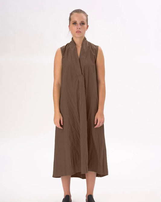 Baci - Organic Cotton Swan Neck Sleeveless Dress in Nutella - 208919