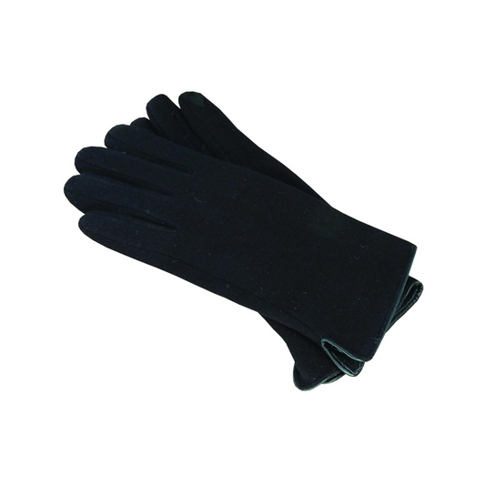 Avenel - Polyester Stretch Glove W/Faux Leather Cuff Bind - Black
