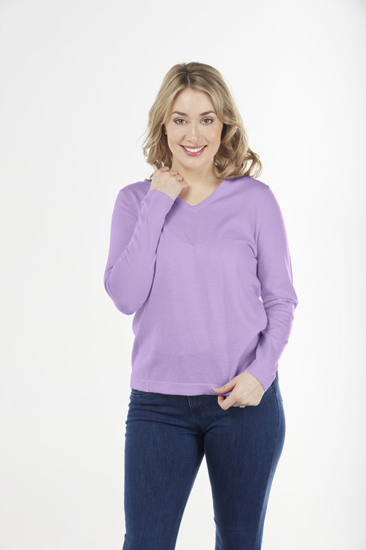 Fields Knitwear - Essential Vee Neck Pullover Mauve FB3415