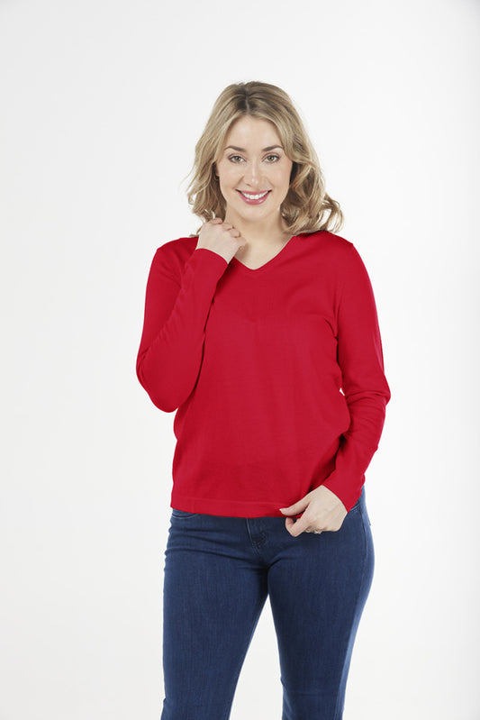 Fields Knitwear - Essential Vee Neck Pullover Red FB3415