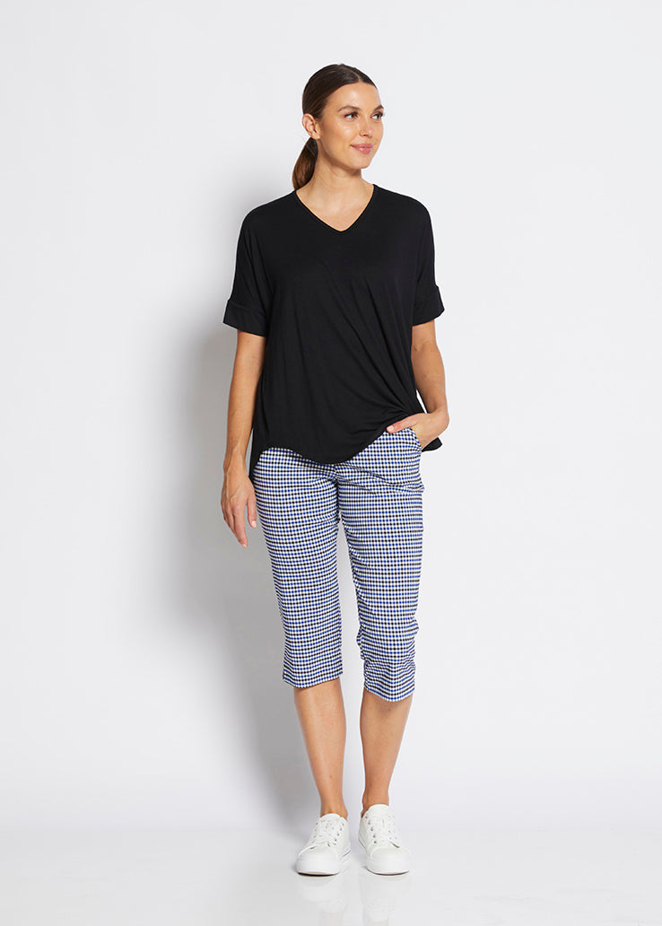 Philosophy - Shortie Capri Pocket Pant Blue/Black Gingham