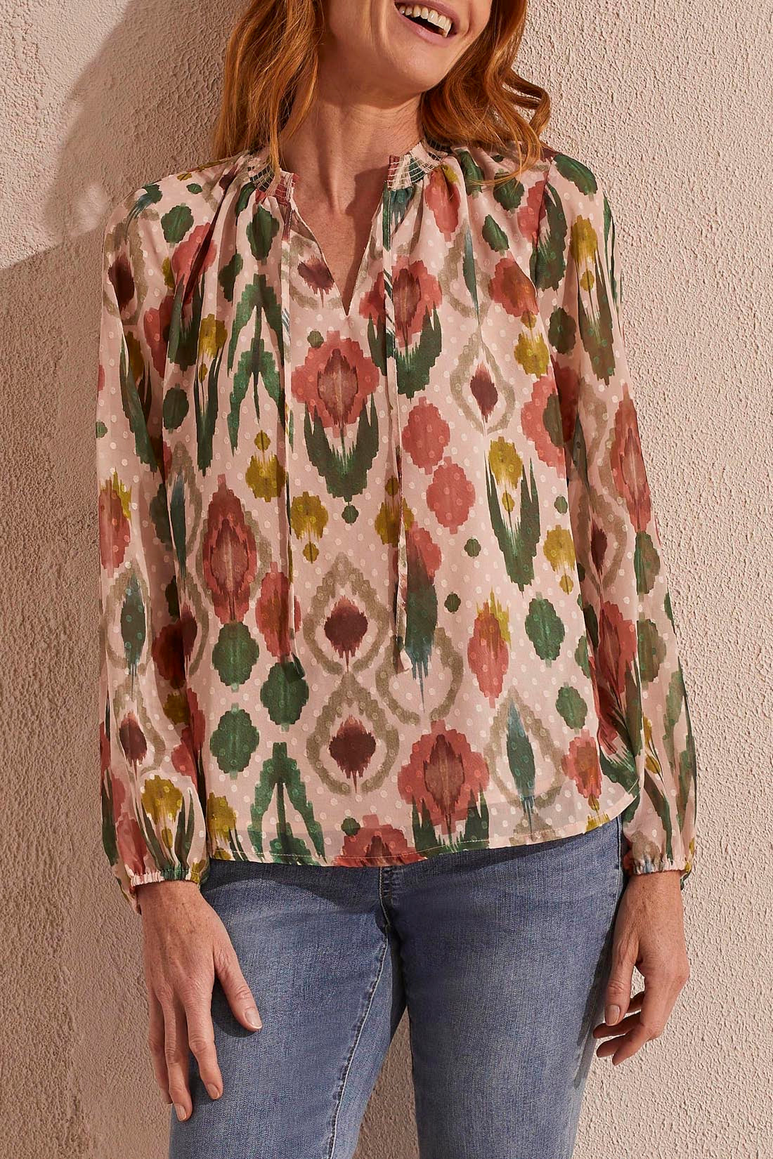 Tribal - Mixed Media Blouse W/Frill Slv - 5510O-4975