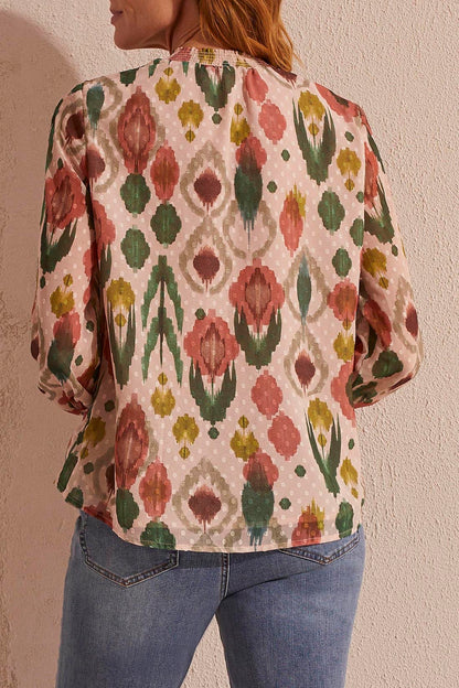 Tribal - Mixed Media Blouse W/Frill Slv - 5510O-4975