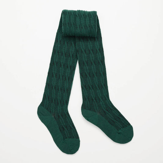 Cable Knit Lamination Tights - Forest