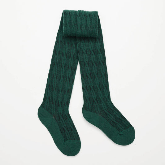 Lamington Cable Knit Lamination Tights - Forest