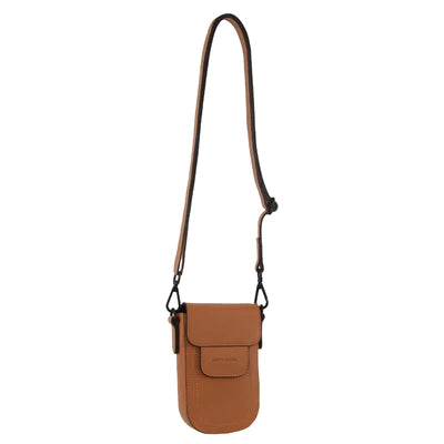 Pierre Cardin - Leather Rustic Phone Bag - Cognac - 3724