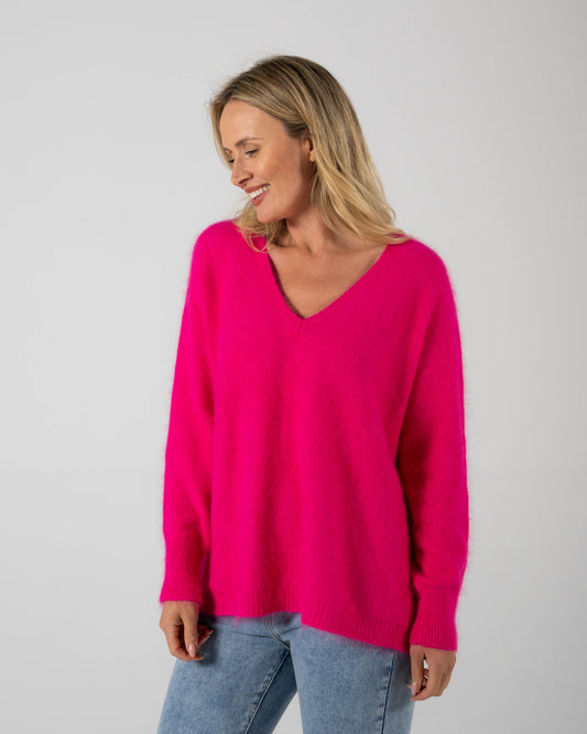 See Saw - Angora Blend V Neck Dolman SL Sweater Hot Pink - SW1053