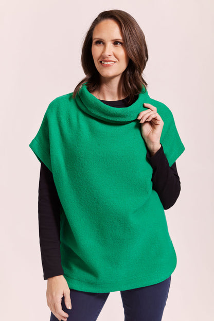 See Saw - 100% Boiled Wool Cowl Neck Top Emerald - SW956E