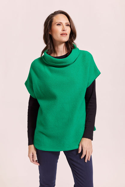 See Saw - 100% Boiled Wool Cowl Neck Top Emerald - SW956E