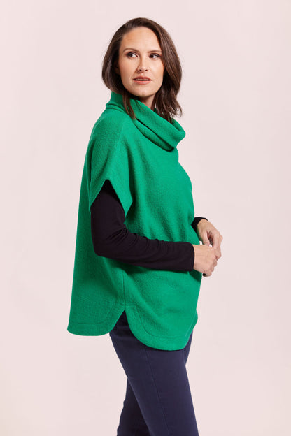 See Saw - 100% Boiled Wool Cowl Neck Top Emerald - SW956E