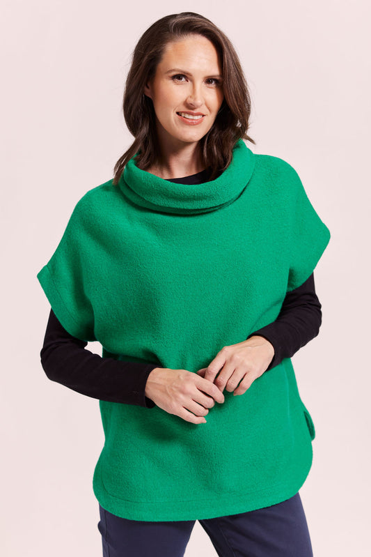 See Saw - 100% Boiled Wool Cowl Neck Top Emerald - SW956E