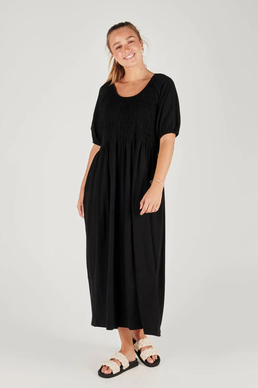 One Ten Willow - Shirred Bodice Maxi Dress - Black moon