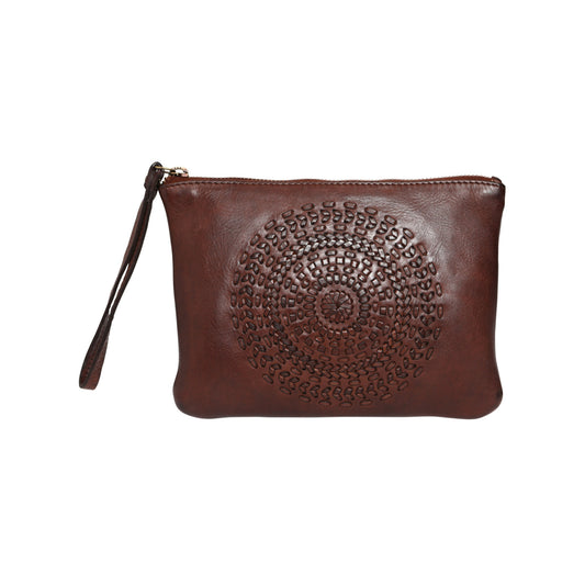 Modapelle - Cow Leather Wristlet Bag/Front Woven 7606 Chestnut