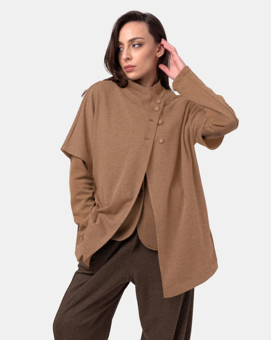 Baci - Asymetrical Buttoned Short Sleeve Shirt Camel - 306619CMLS