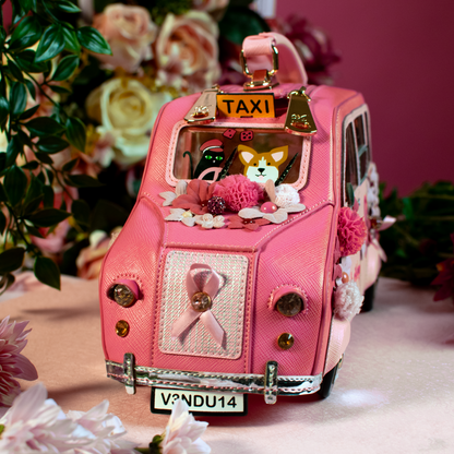 Vendula London -  Pink Ribbon London Cats & Corgis Floral Pink Taxi