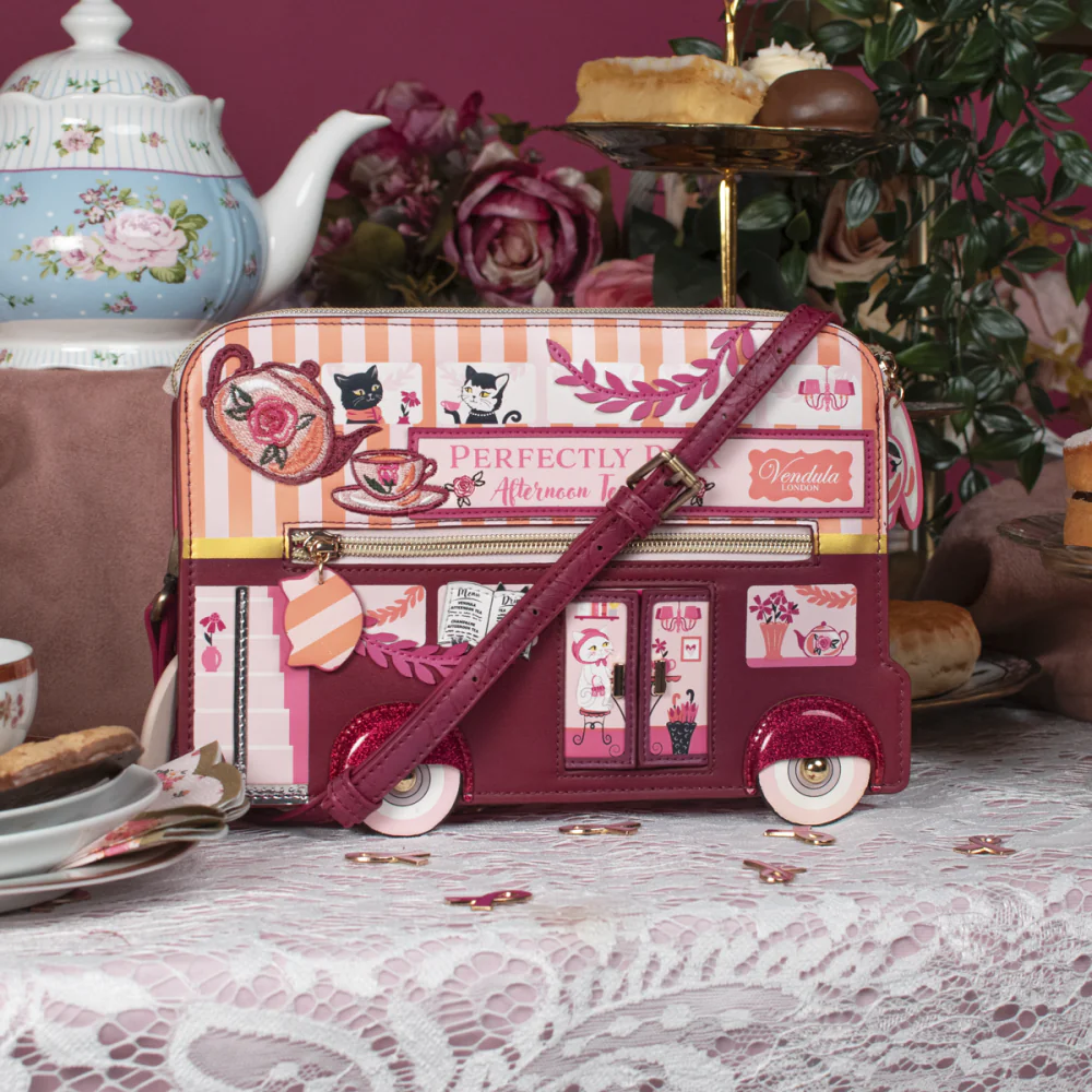 Vendula London Perfectly Pink Afternoon Tea Bus Pouch Bag Available Now