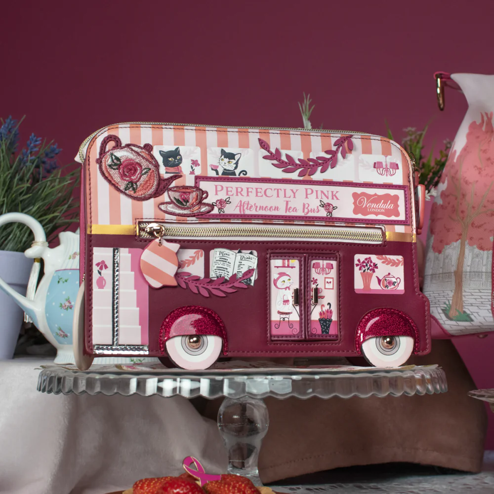 Vendula London Perfectly Pink Afternoon Tea Bus Pouch Bag Available Now