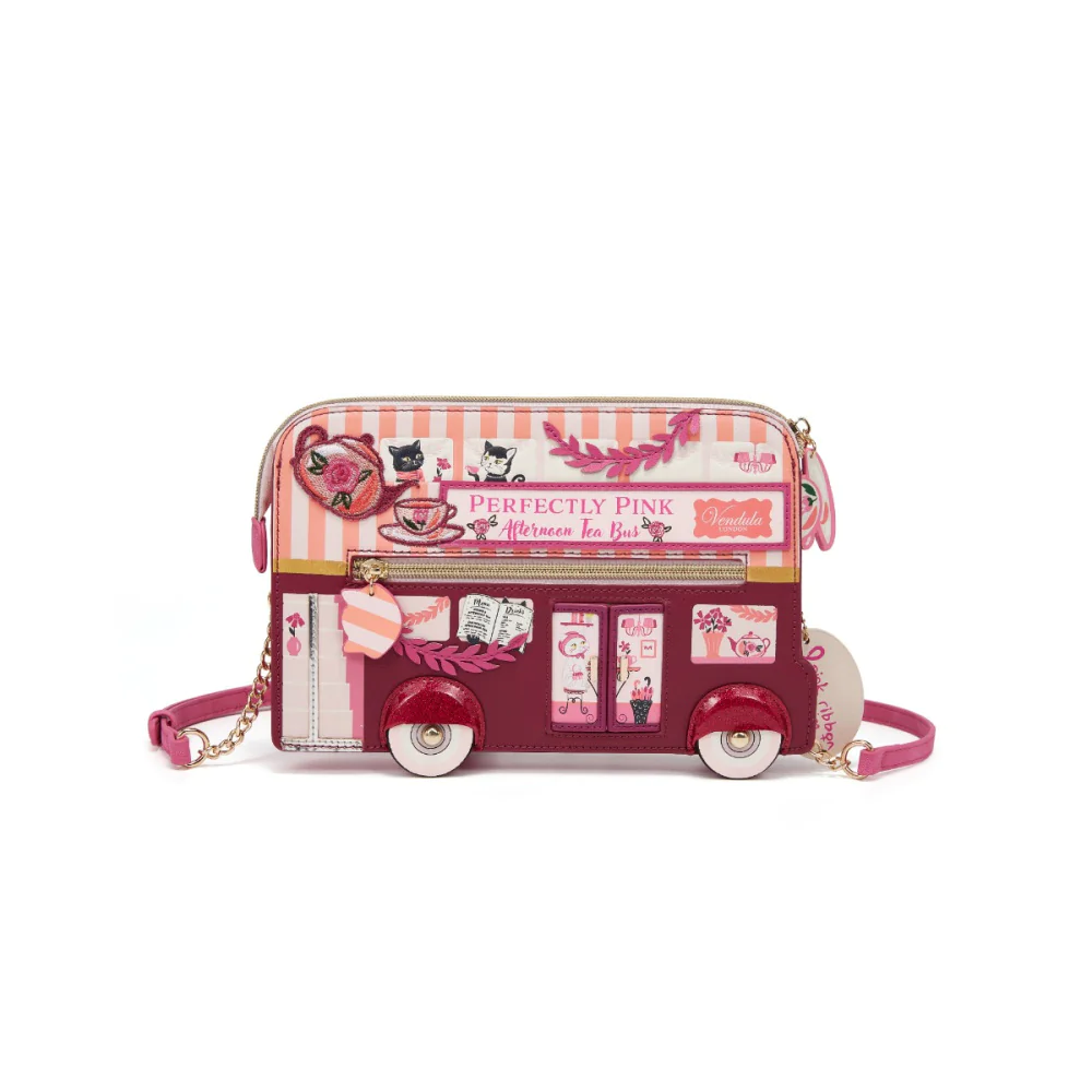 Vendula London Perfectly Pink Afternoon Tea Bus Pouch Bag Available Now