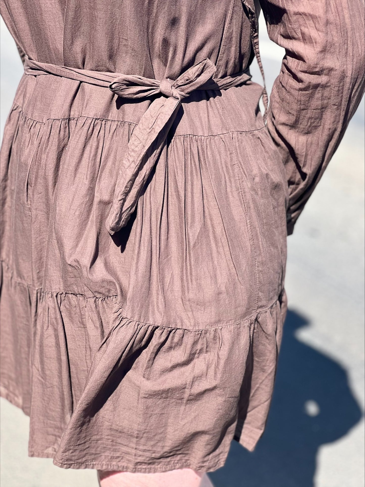 Baci - Ruffled Neck Tiered Waist Cotton Dress in Chocolate | 701791
