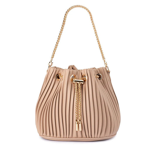 Olga Berg - REMI Pleated Drawstring Bag - Natural