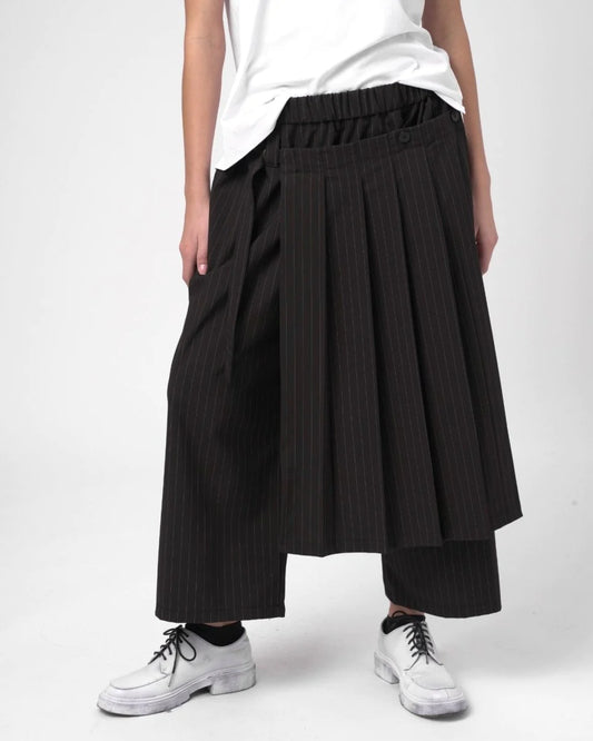 Baci - Striped Pleated Skirt Pant Black - 79202416STRS