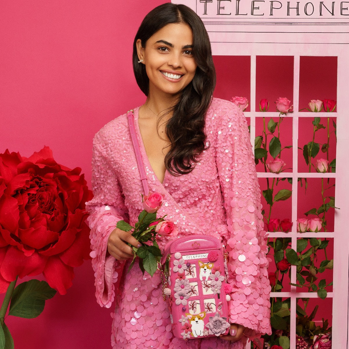 Vendula London - Pink Ribbon London Cats & Corgis Floral Pink Telephone Box